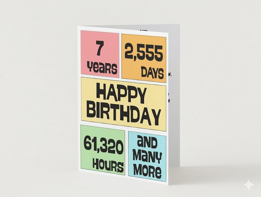 7th Birthday Card by Candlelight and Confetti