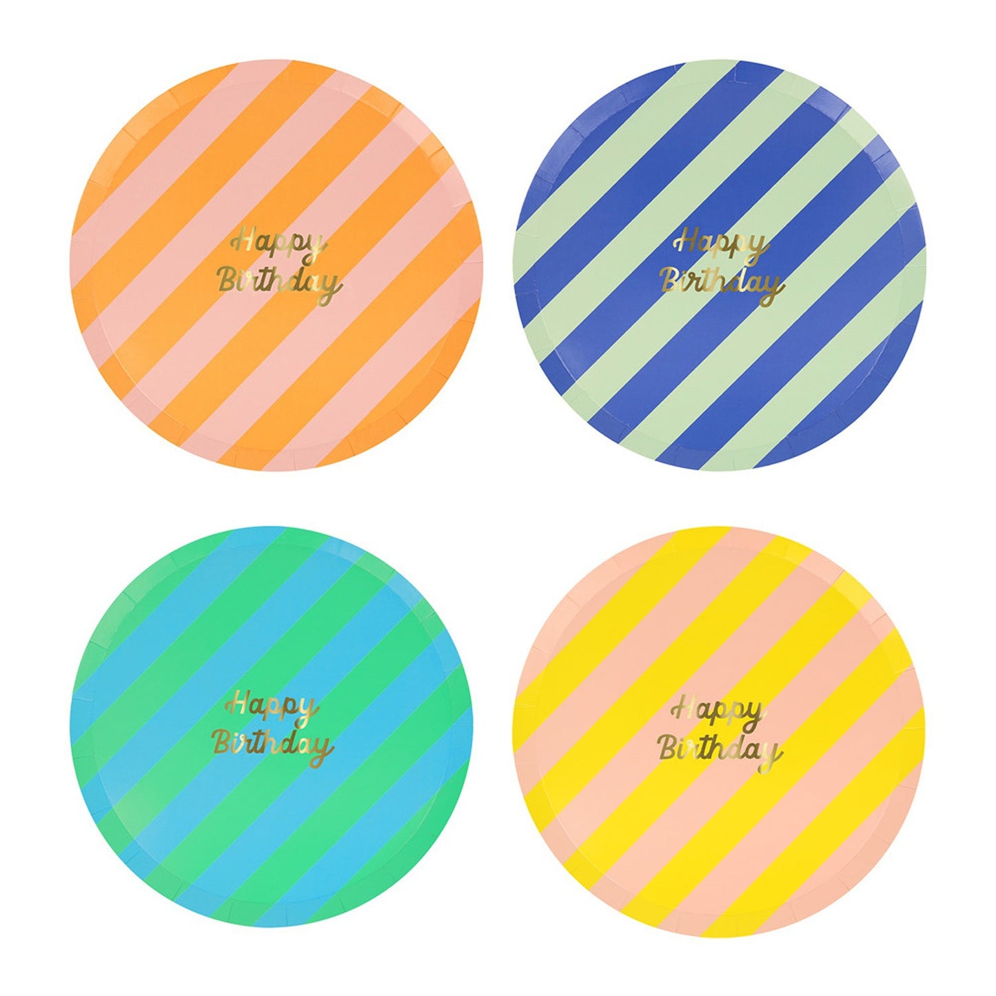 Stripe Happy Birthday Side Plates (x 8)