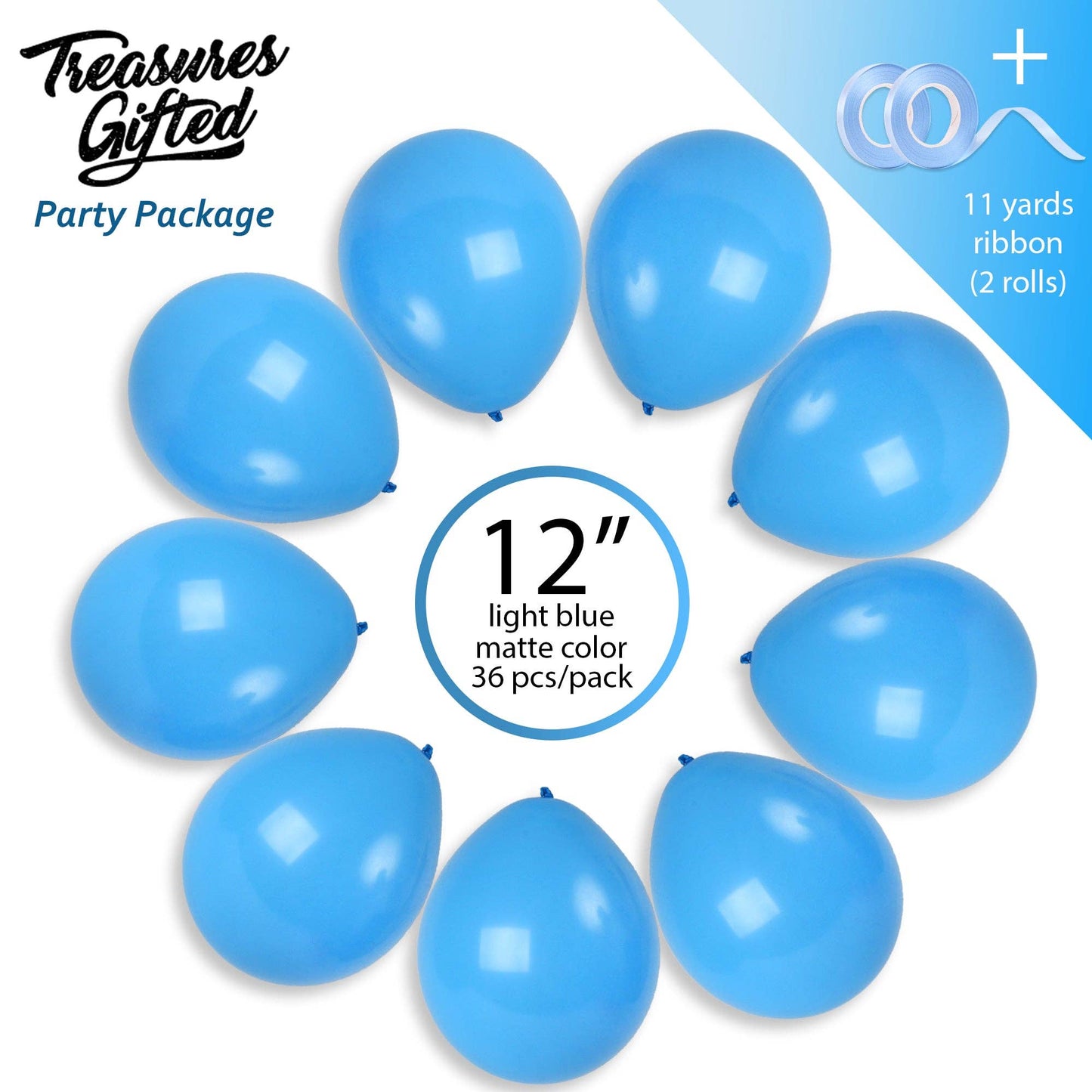 Treasures Gifted - Matte Light Blue Balloons - 12 Inch Latex Balloons