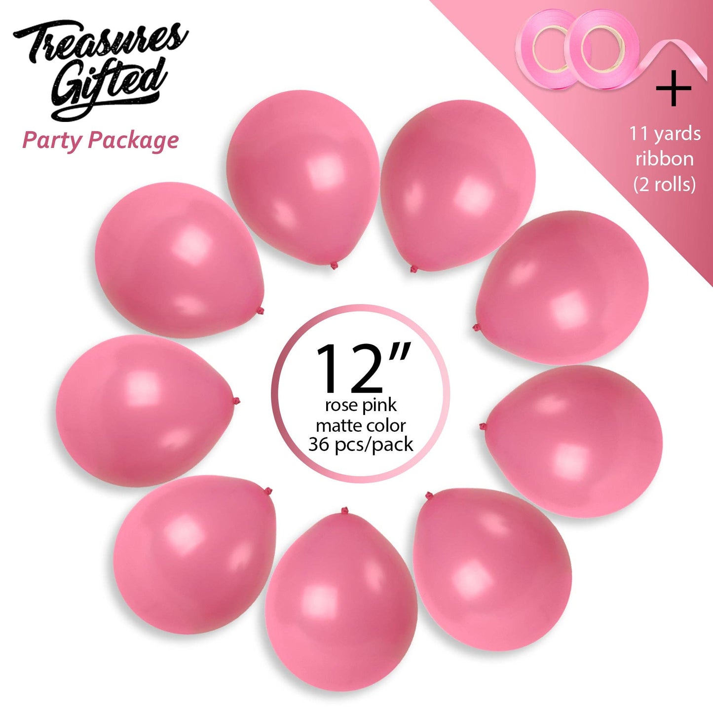 Treasures Gifted - Matte Rose Pink Balloons - 12 Inch Latex Balloons