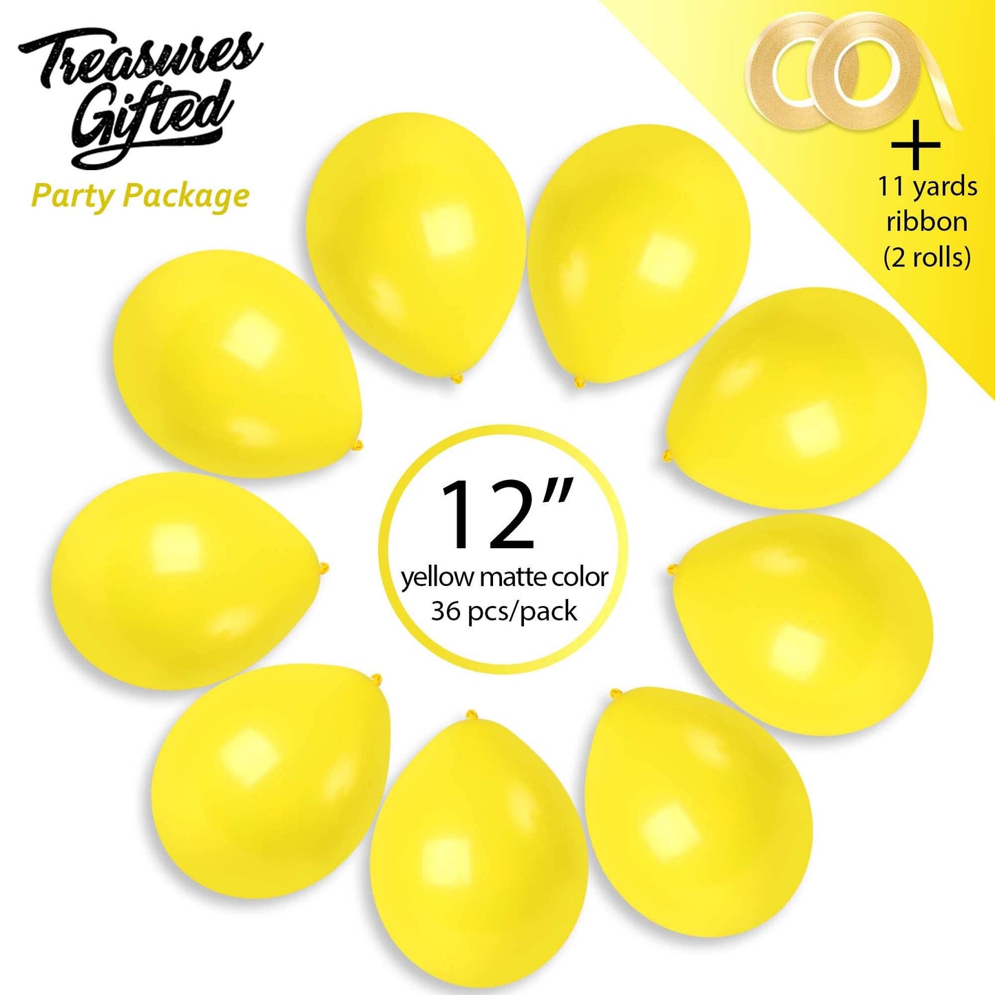 Treasures Gifted - Matte Yellow Balloons - 12 Inch Latex Balloons