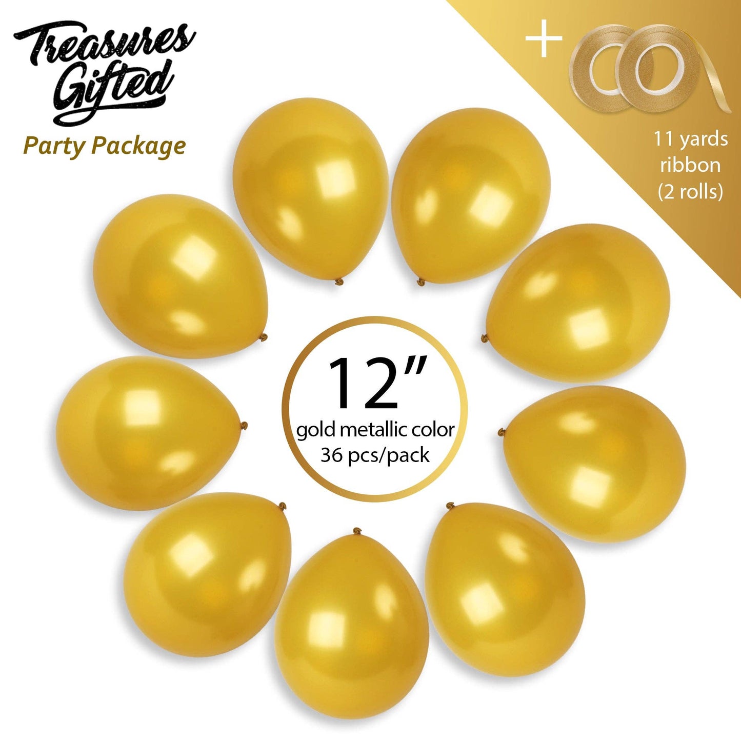 Treasures Gifted - Pearl Gold Balloons - 12 Inch Latex Balloons