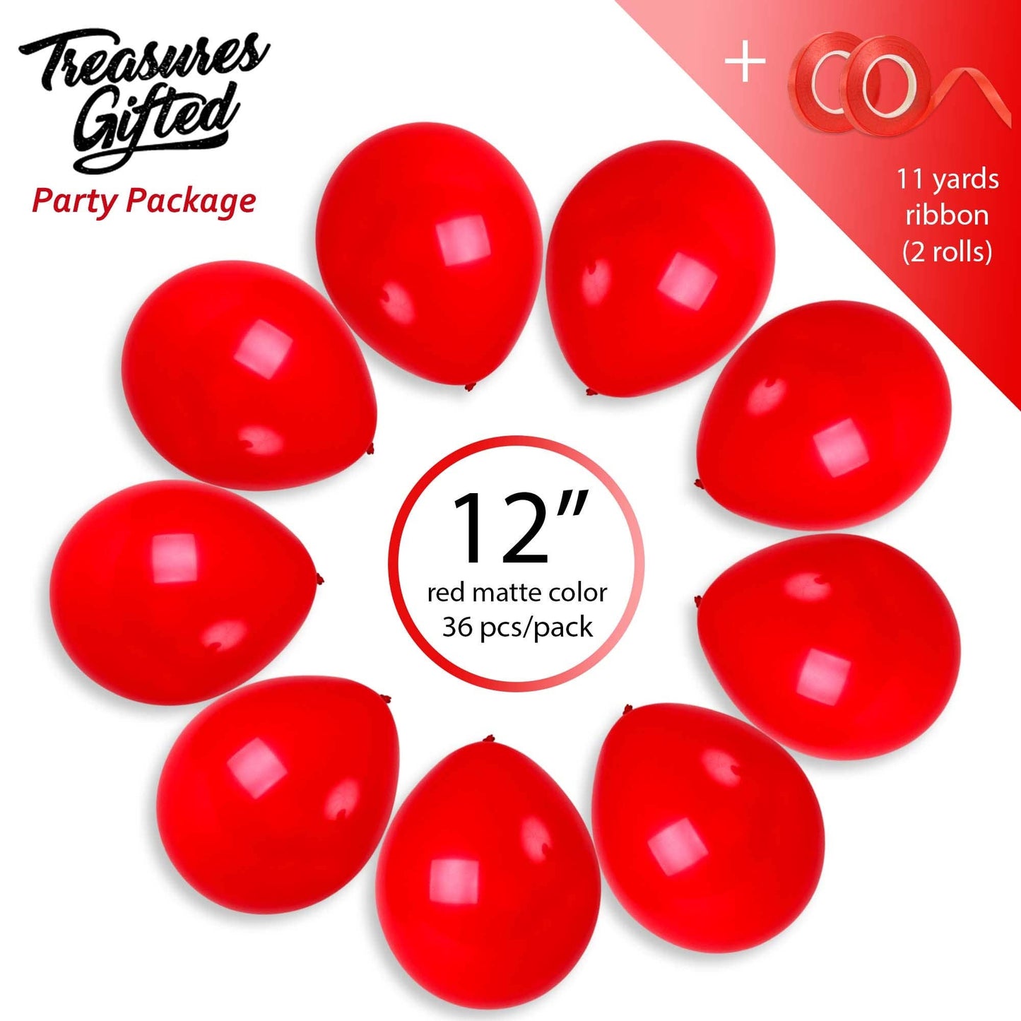 Treasures Gifted - Matte Red Balloons - 12 Inch Latex Balloons