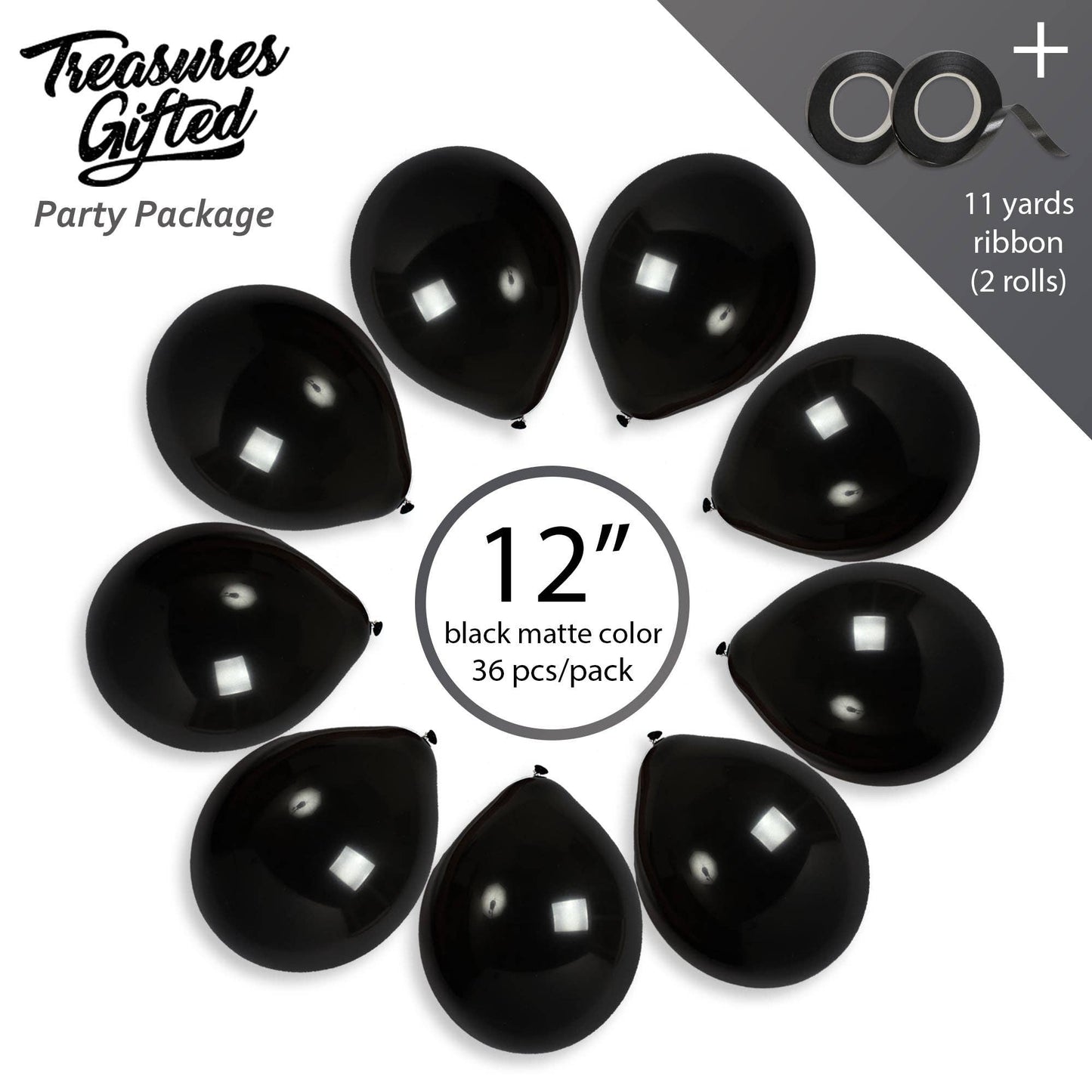 Treasures Gifted - Solid Black Balloons - 12 Inch Latex Balloons