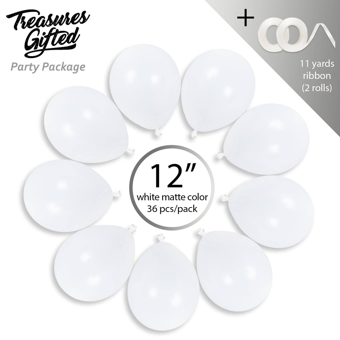Treasures Gifted - Matte White Balloons - 12 Inch Latex Balloons