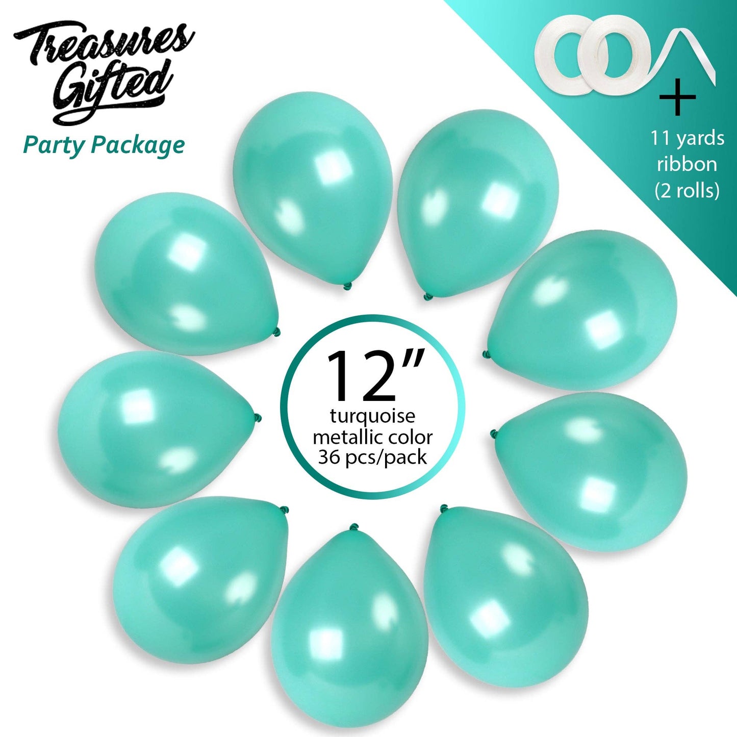 Treasures Gifted - Pearl Turquoise Balloons - 12 Inch Latex Balloons