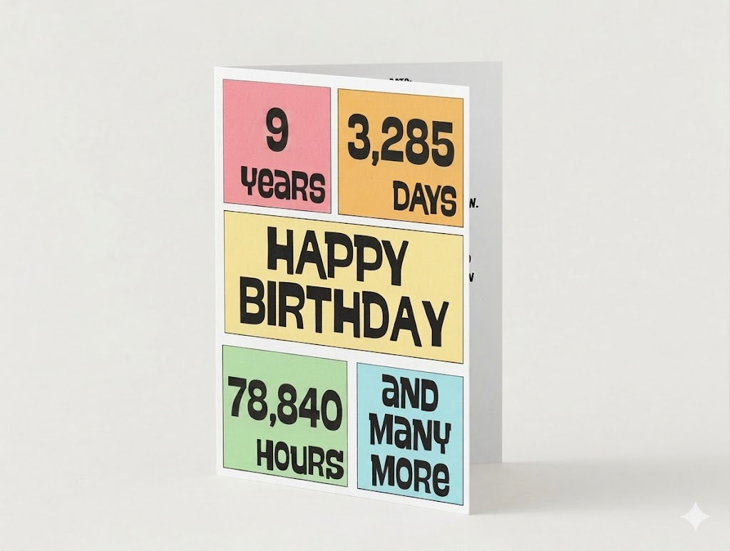 9th Birthday Card by Candlelight and Confetti