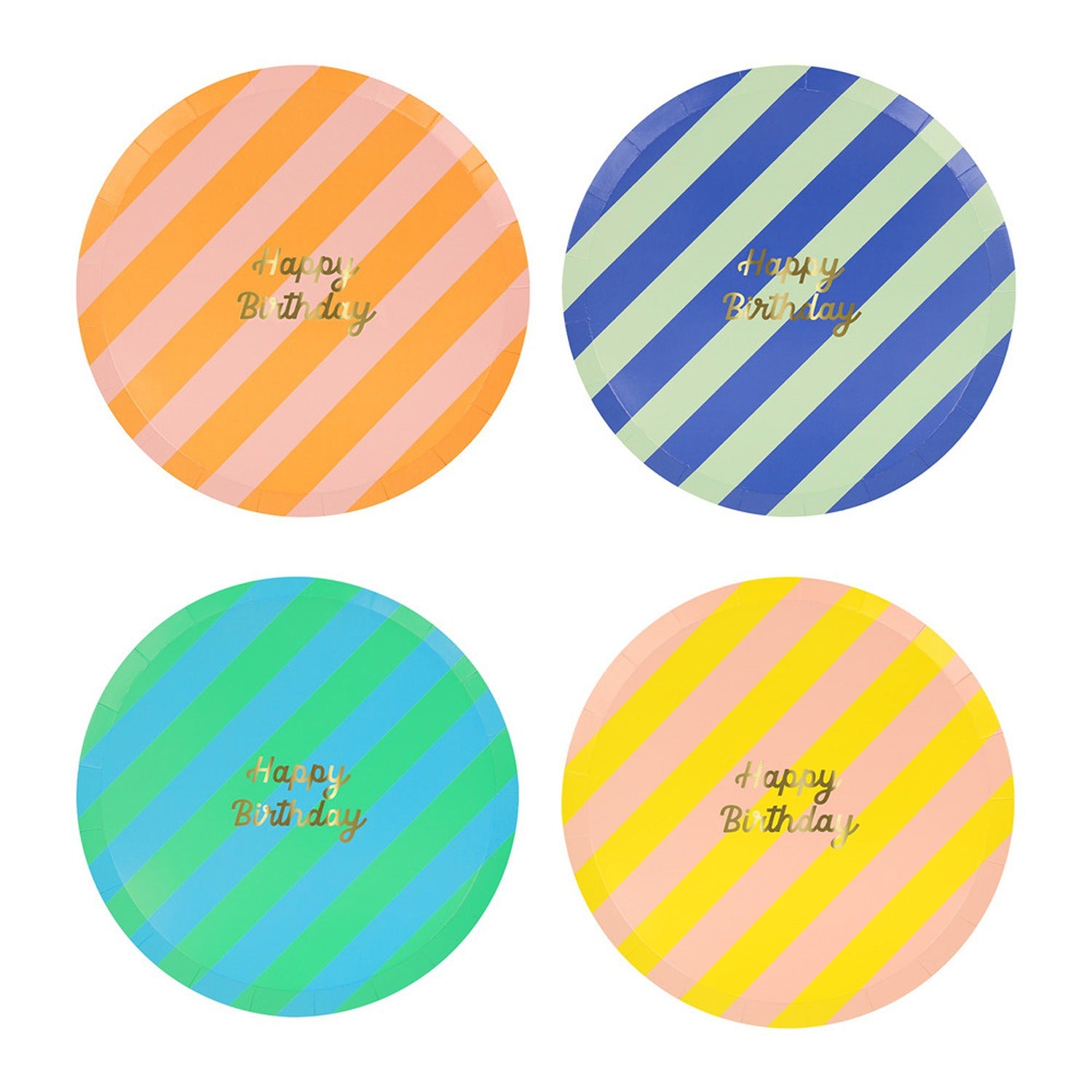 Stripe Happy Birthday Side Plates (x 8)