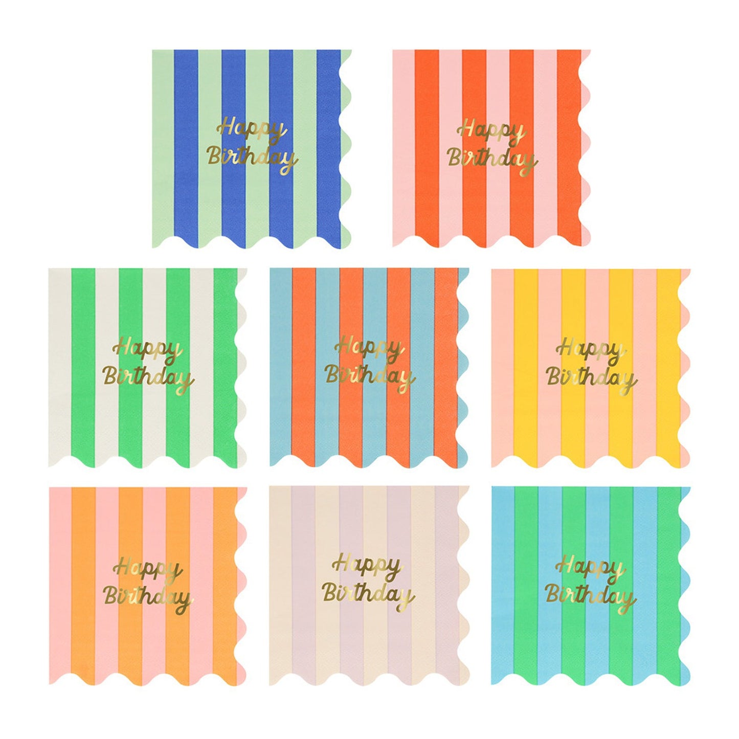 Stripe Happy Birthday Small Napkins (x 16)