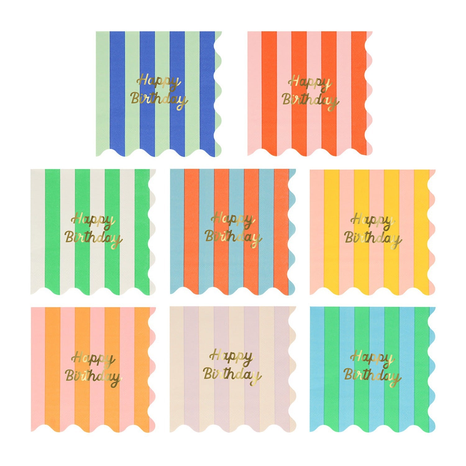 Stripe Happy Birthday Small Napkins (x 16)