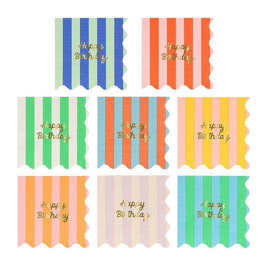 Stripe Happy Birthday Small Napkins (x 16)